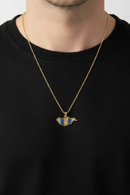 19.2Kt Solid Gold Madeira Island Pendant w/ Madeira's Flag Enamel Colour